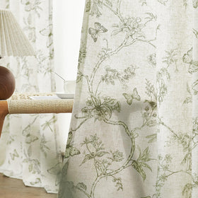 Soft light filtering from Lazzzy Charlotte curtains creates a hazy glow.
