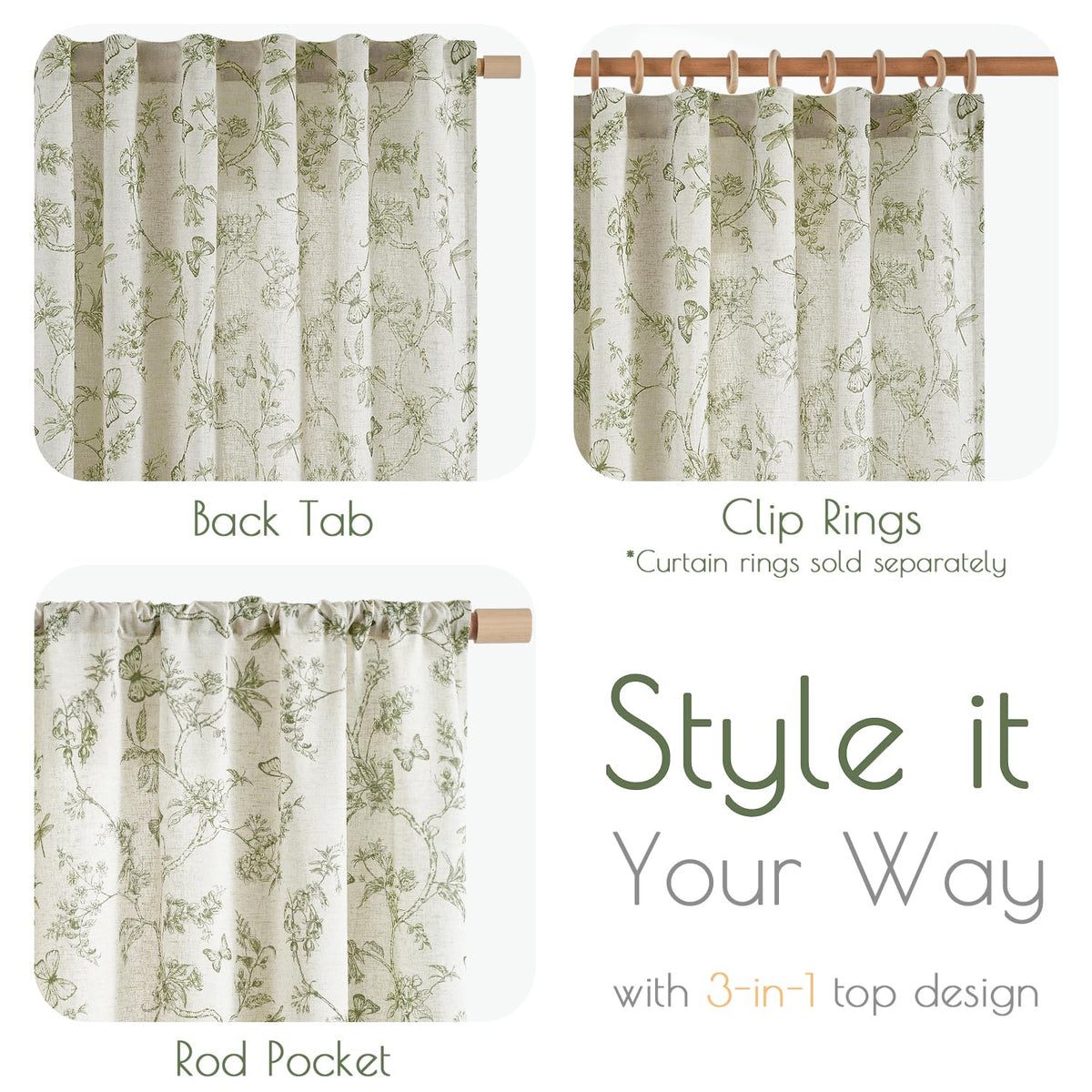 Lazzzy Charlotte vintage green floral curtain enhances rustic room vibes.