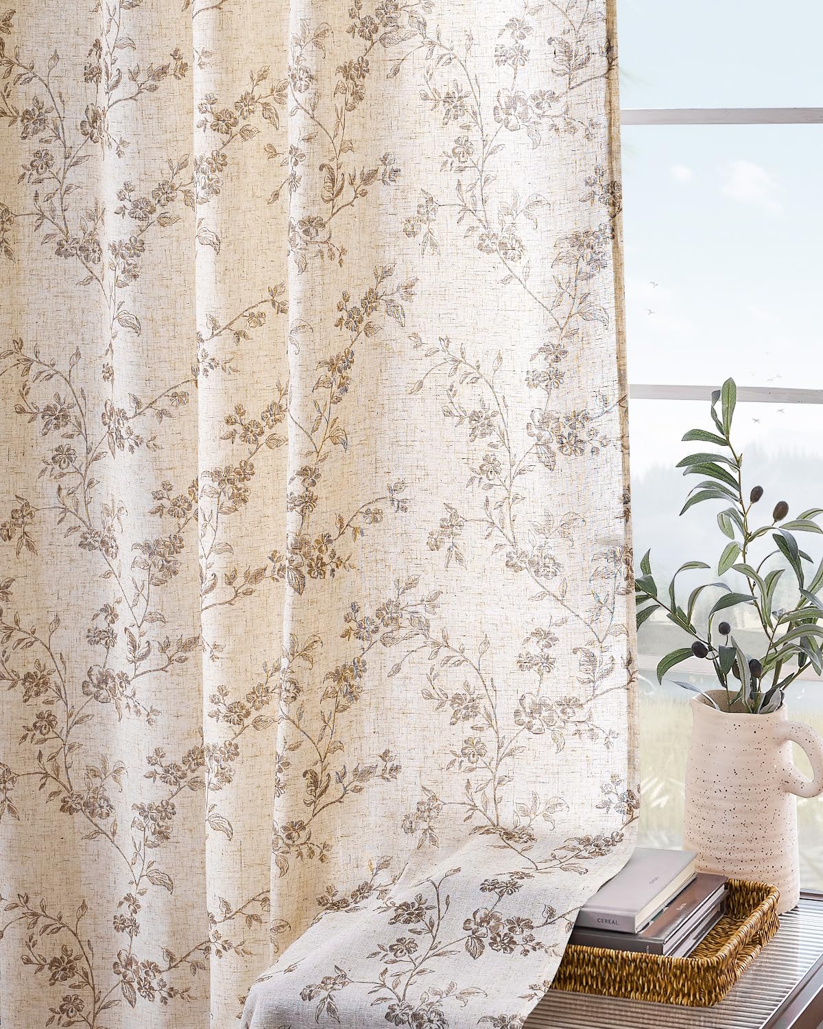 Lazzzy Farmhouse Linen Curtains vintage botanical print for country charm