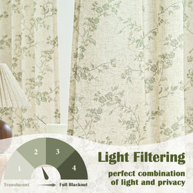 Lazzzy green floral curtains back-tab detail for easy hanging