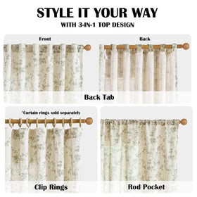 Lazzzy green floral curtains draped on a window with vintage pattern