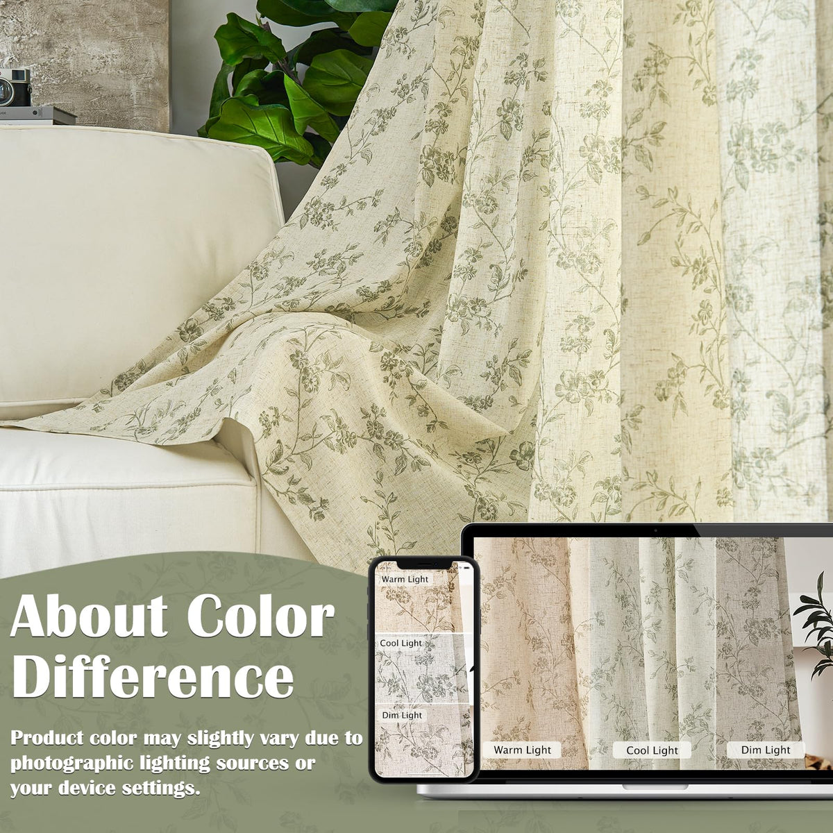 Lazzzy green floral curtains beige and green tones suit rustic interiors