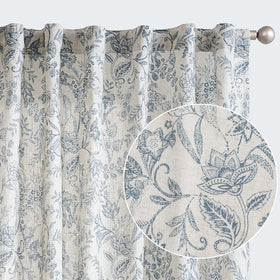 Lazzzy linen curtains with blue floral print filter soft daylight for a cozy living room
