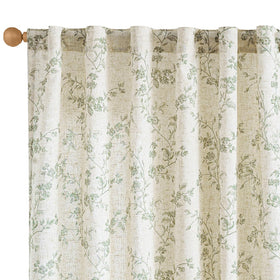 Lazzzy linen farmhouse curtains in green floral with forest-inspired drape, soft light filtering for living room.