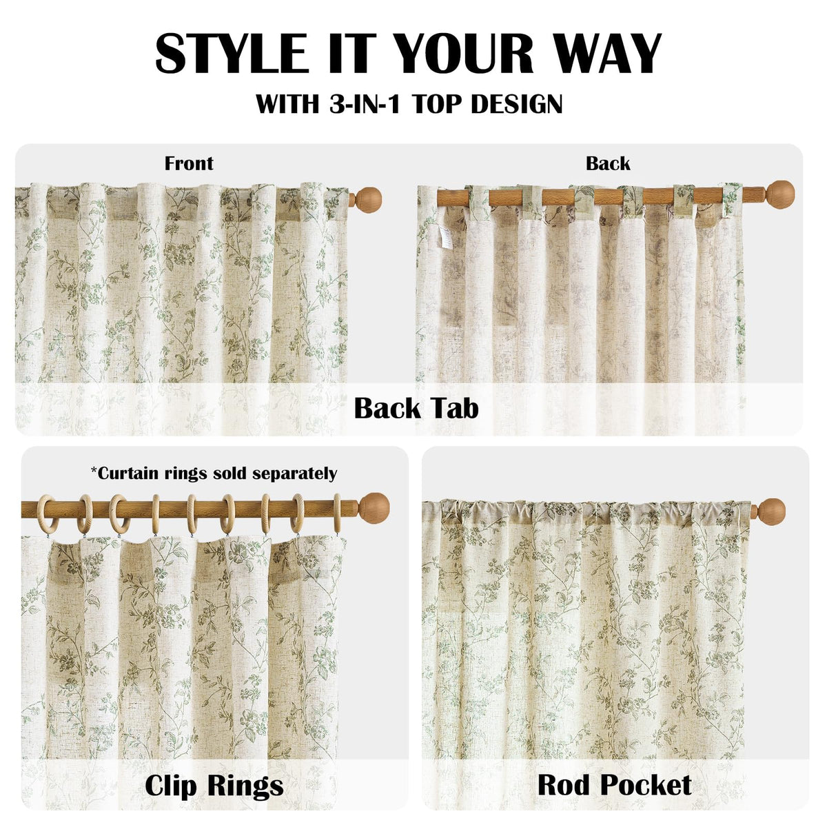 Lazzzy ready-made two-panel set with back tab or rod pocket for easy installation.