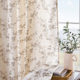 Lazzzy Taupe Floral Linen Curtains back-tab detail offers versatile hanging options.