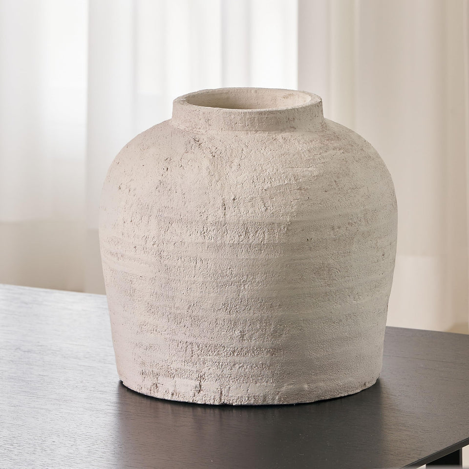 LB2 white ceramic large vase, 11-inch tall, Zen style, ideal for minimalist decor.