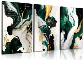 LBARTXY 3pcs framed emerald green wall art, ready to hang, elevates living room decor.