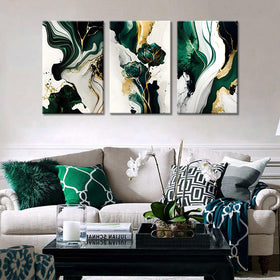LBARTXY emerald green wall art with gold foil accents for luxurious ambience.