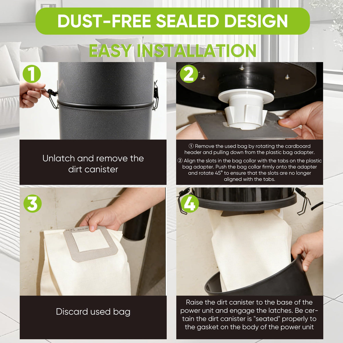 LBLVBNEWD easy-install sealed design for tool-free bag replacement.