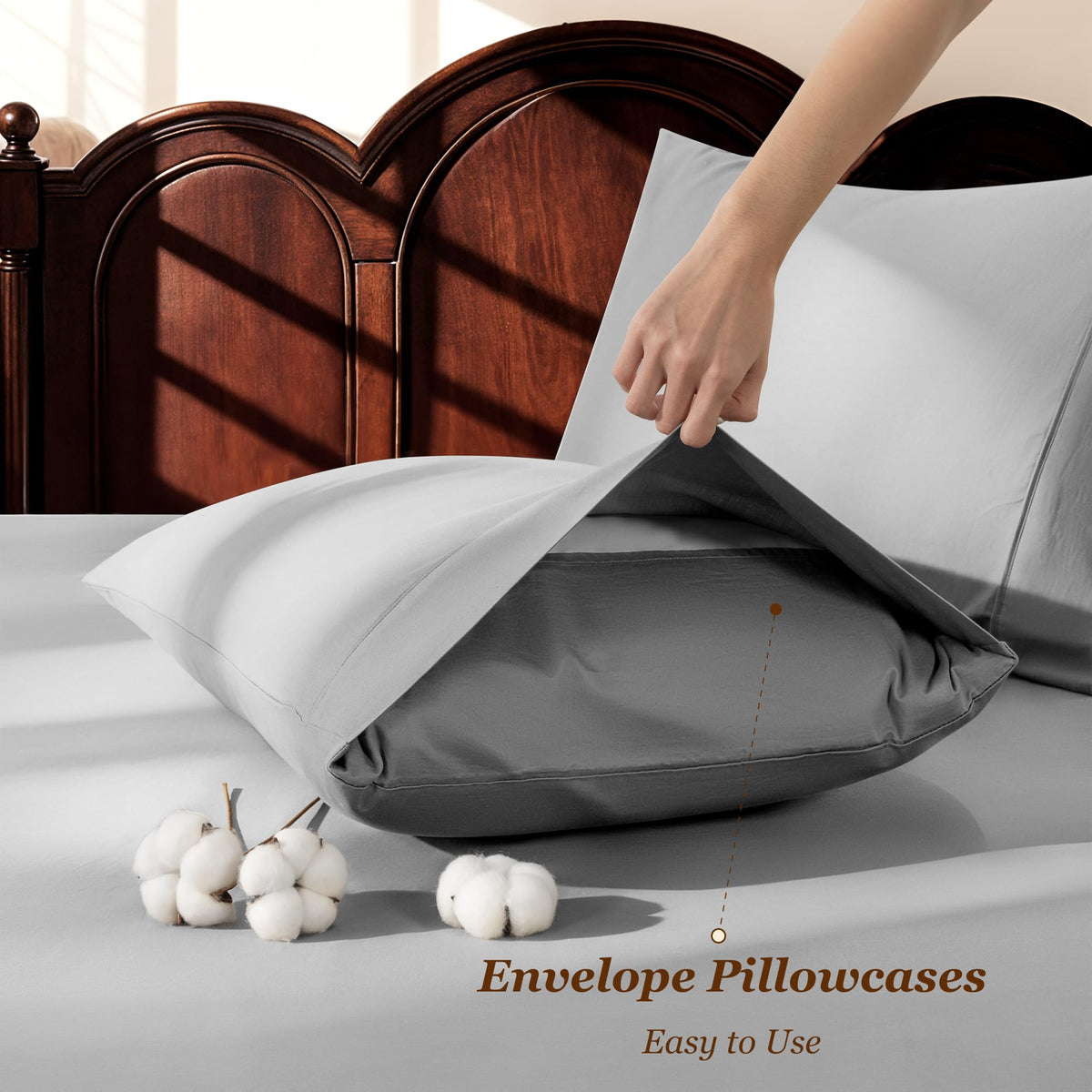 LBRO2M bedding ensemble on a queen bed demonstrates all-season comfort.