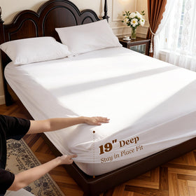 LBRO2M deep-pocket fitted sheet demonstrates secure 19-inch pocket for smooth sleep