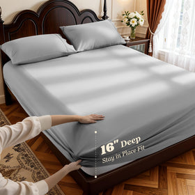 LBRO2M fitted sheet with 16-inch pocket secures deep mattresses.