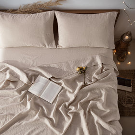 LBRO2M natural flax king flat sheet shows breathable all season comfort.