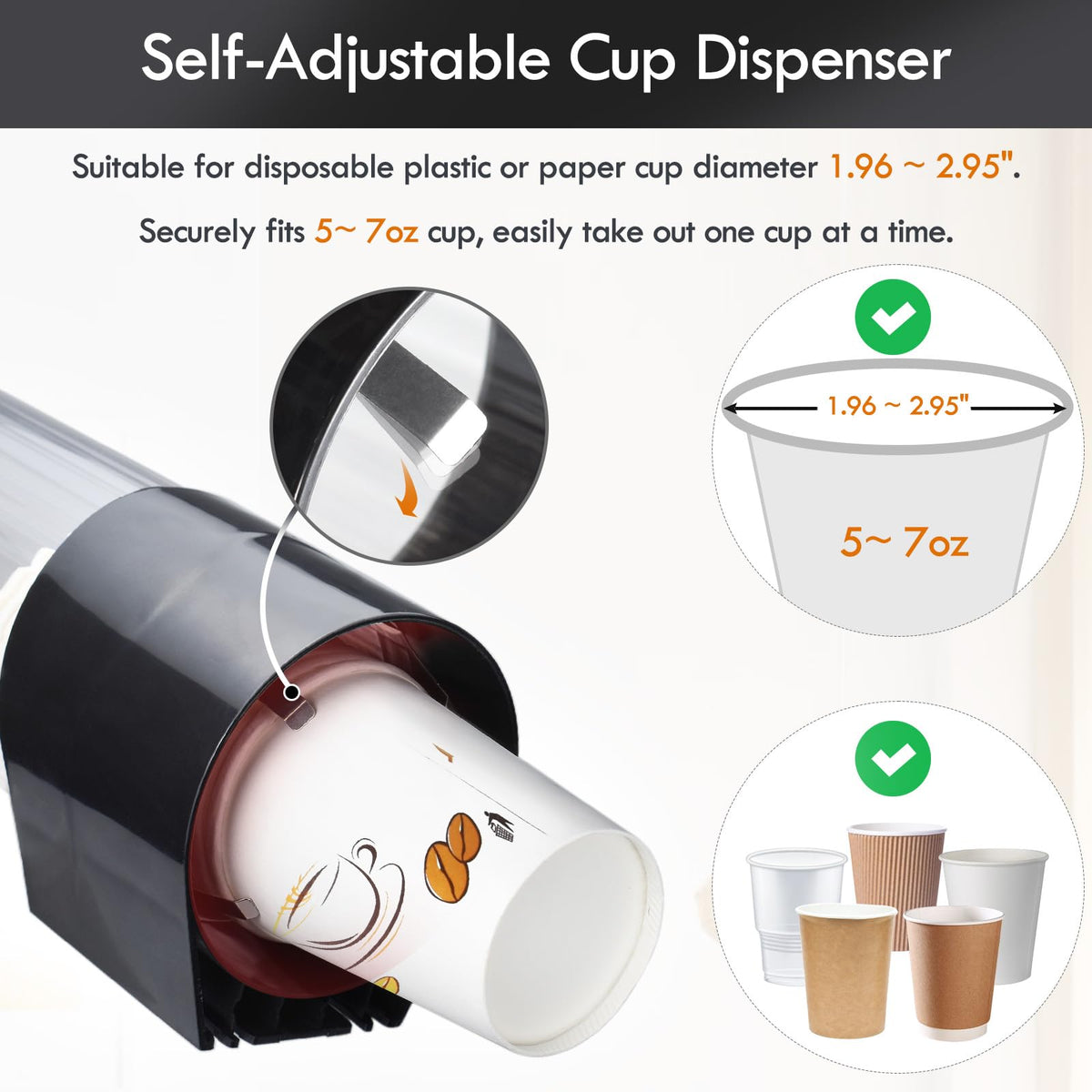 LBTING dispenser cone-cups fit 7–12 oz for easy grabbing.