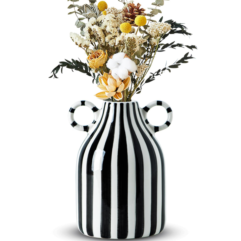 LCCCK black and white striped ceramic vase as table centerpiece