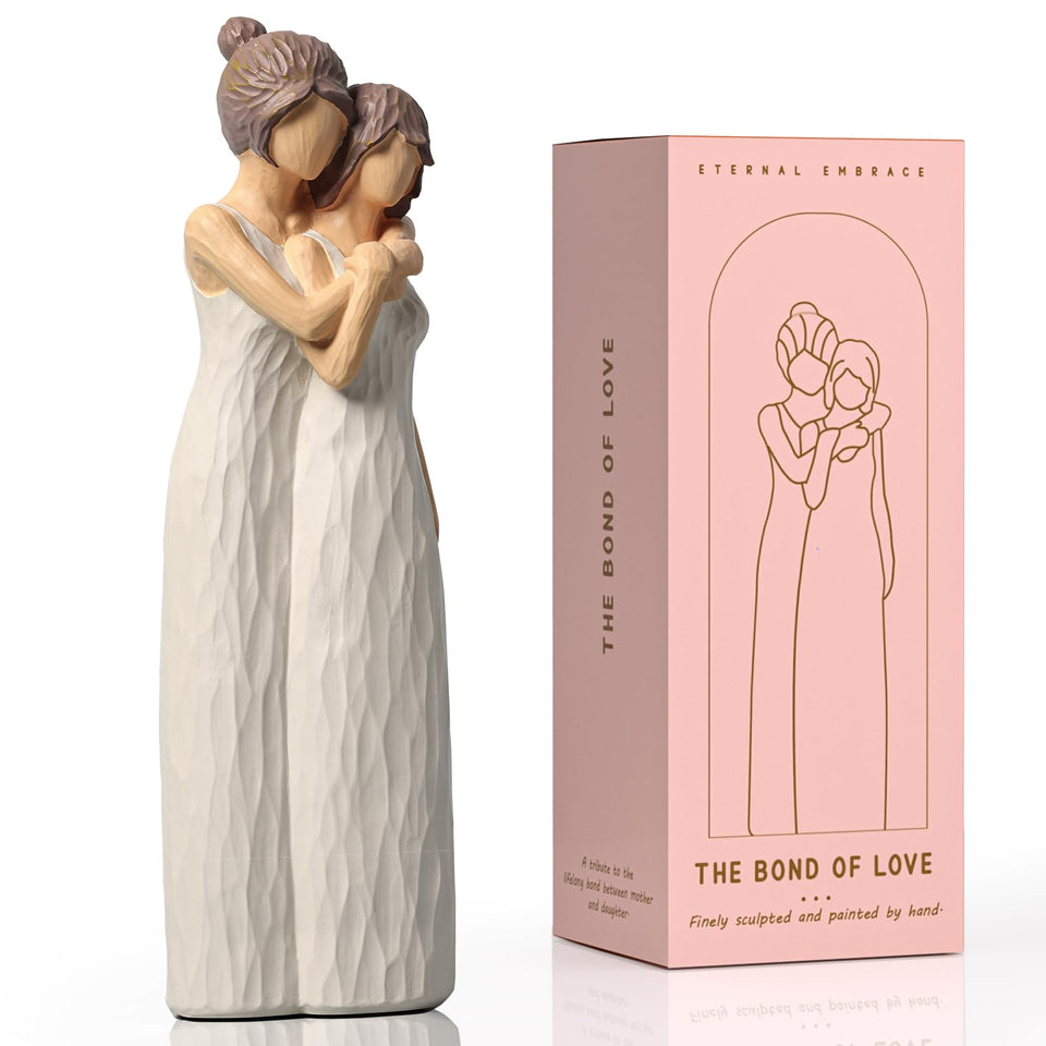 LCCCK cream mother-daughter figurine hugging for display and warmth.