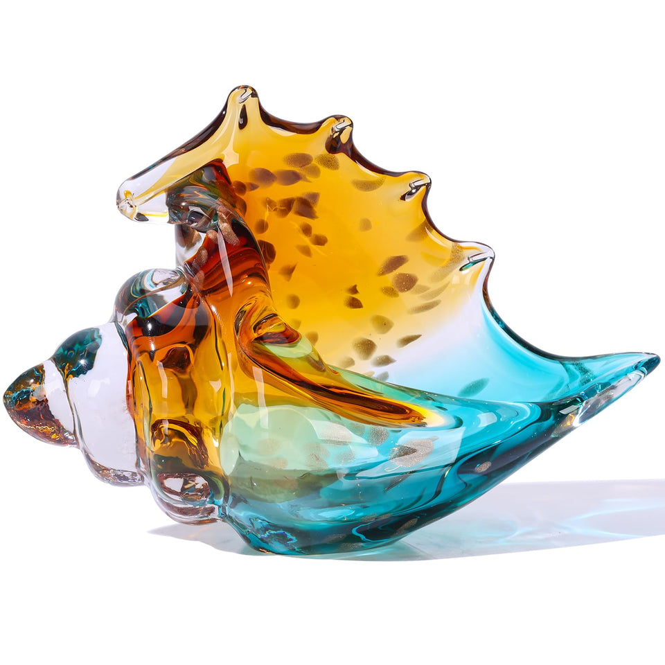 LCCCK sea glass art figurine with conch shell detail, perfect coastal centerpiece.