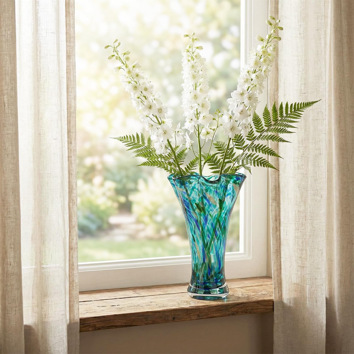 LCCCK teal glass vase gift-ready art piece for loved ones.