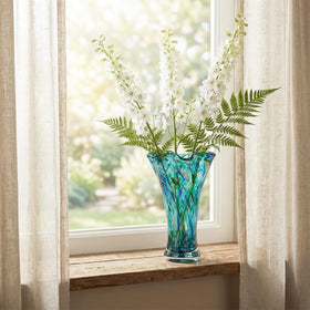 LCCCK teal glass vase gift-ready art piece for loved ones.