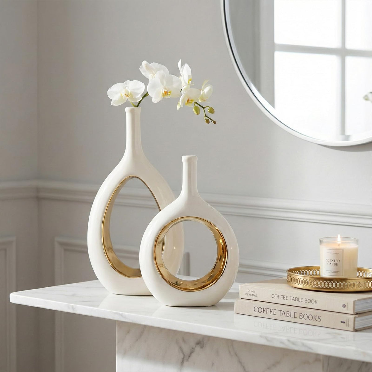 LCCCK White Gold Vase Set Two adds elegant display for inviting centerpieces.