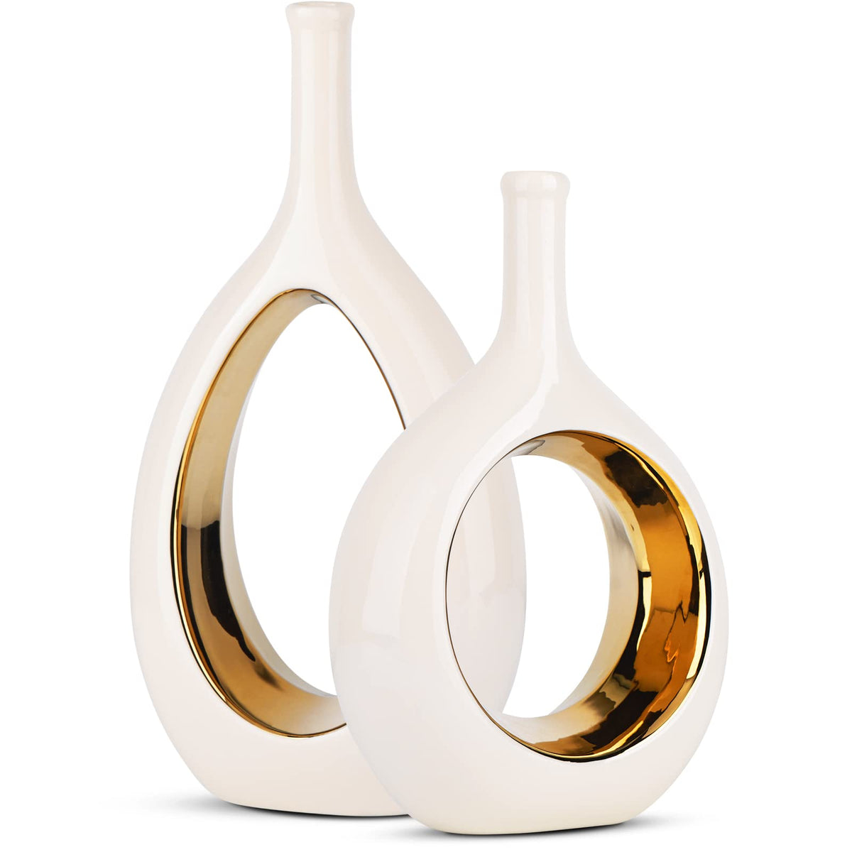 LCCCK white vase ellipse hollow highlighting minimalist decor for shelves.