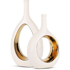LCCCK white vase ellipse hollow highlighting minimalist decor for shelves.