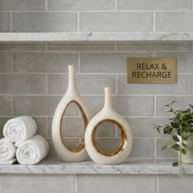 LCCCK white vase tabletop centerpiece for coffee table or mantel.