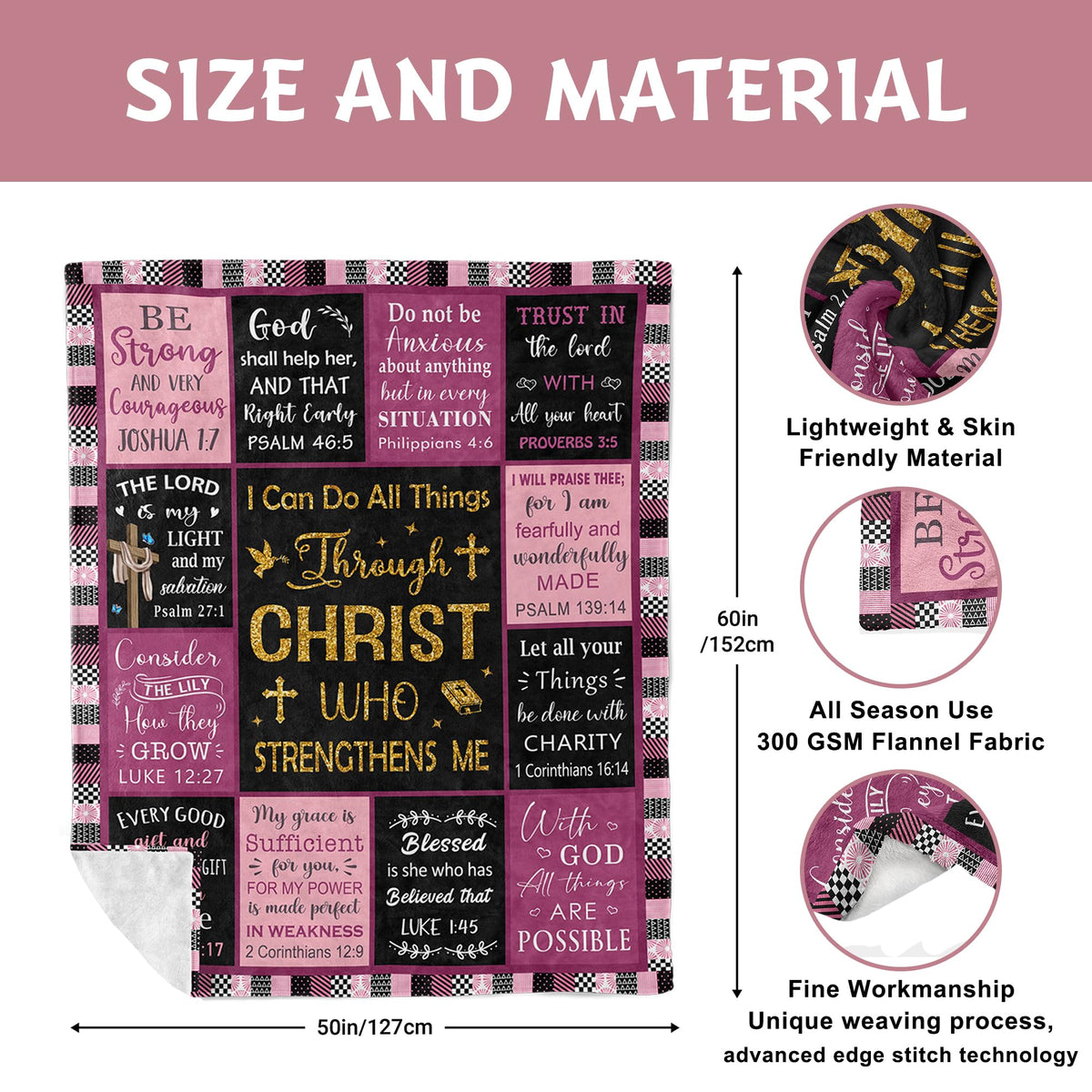 Lcobion blanket featuring Christian symbols, perfect for baptism or confirmation celebrations.