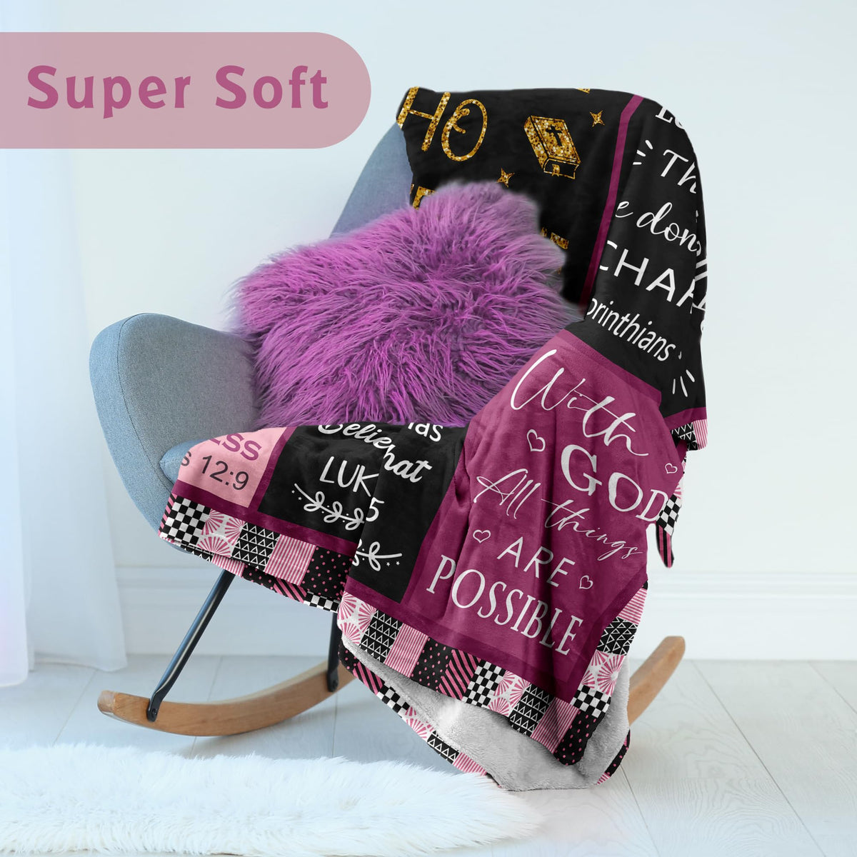 Lcobion blanket on sofa illustrating versatile use for bed, couch, or travel.