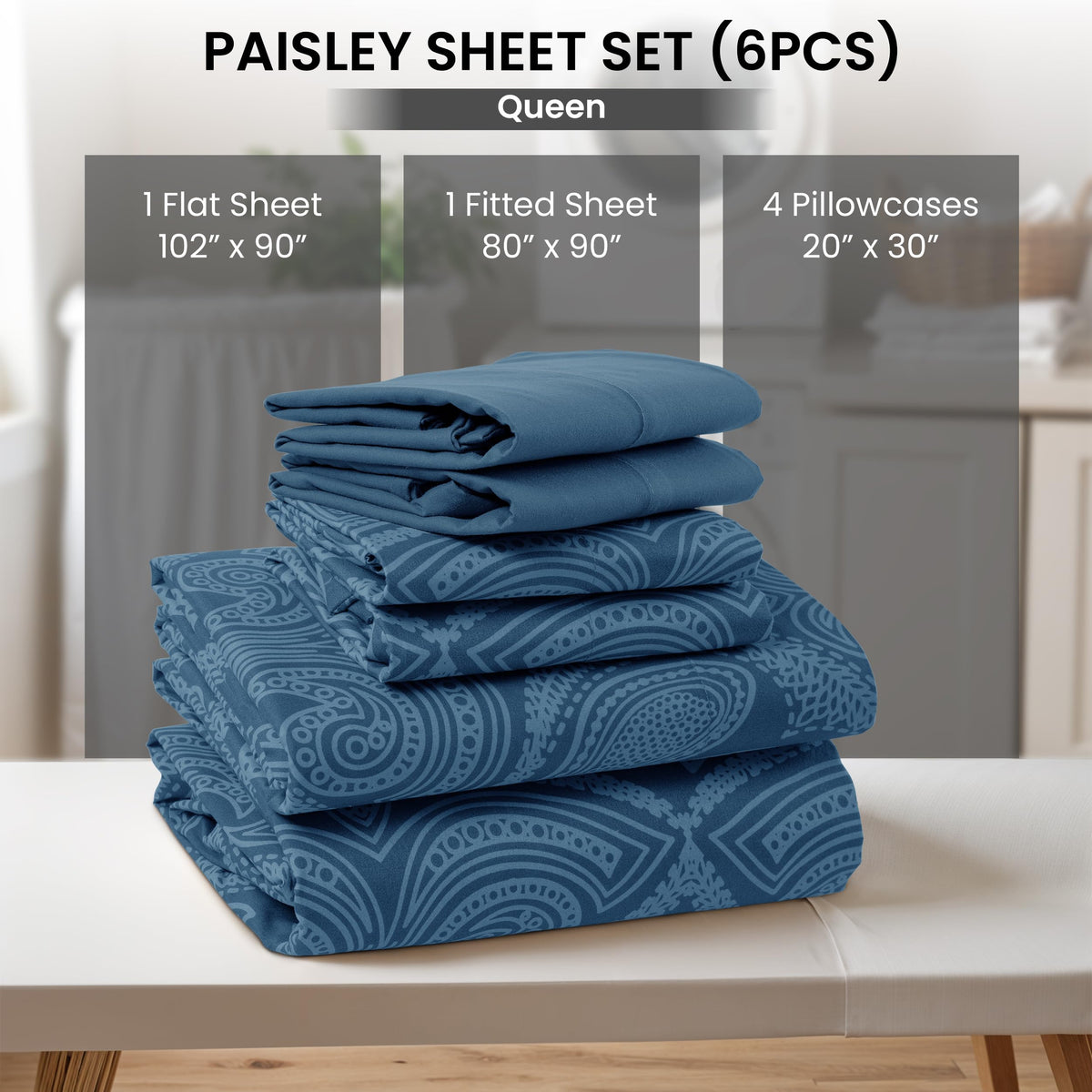 LDC Lux Decor paisley bedroom setup with cozy, stylish bedside ambiance