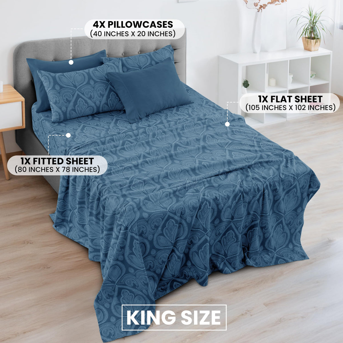 LDC Lux Decor Flat sheet detail showing generous king dimensions for full coverage
