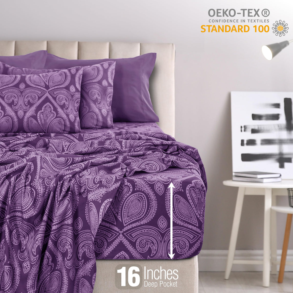 LDC Lux Decor fitted sheet with 16 inch deep pocket secures deep mattresses.