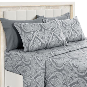 LDC Lux Decor Ultra-Soft Microfiber Queen Sheet Set with paisley pattern for all-season comfort.