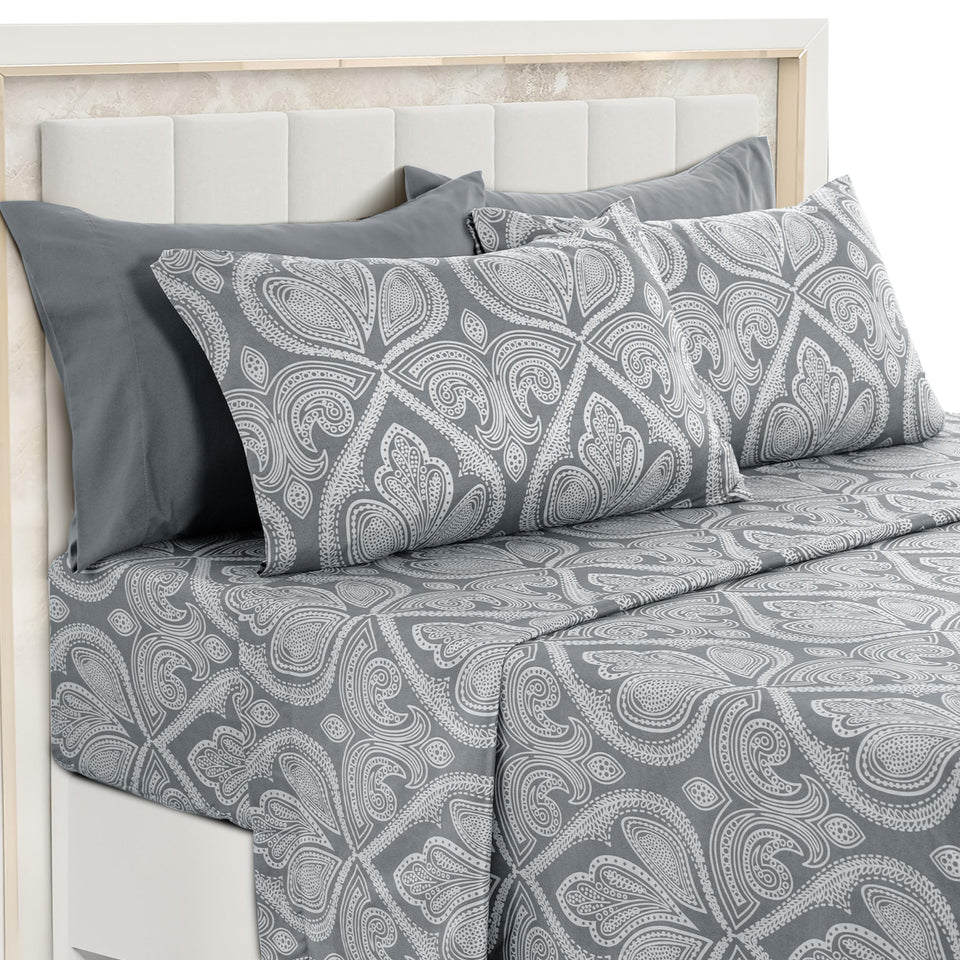 LDC Lux Decor Ultra-Soft Microfiber Queen Sheet Set with paisley pattern for all-season comfort.