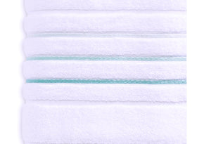 Towel sizes included in the set with white green aqua accents