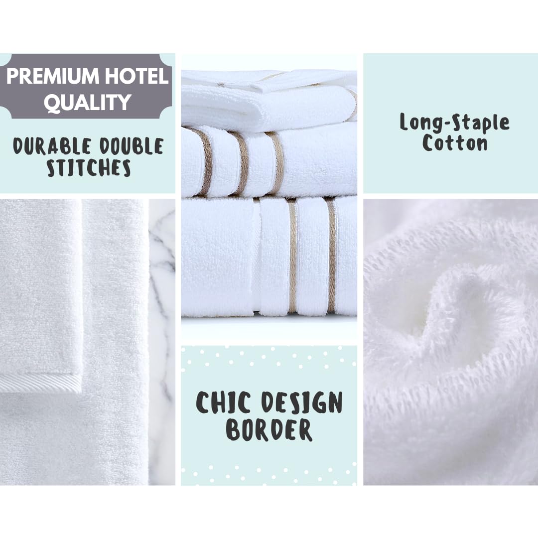 Le fil blanc taupe stripe detail pairs with modern bathroom decor