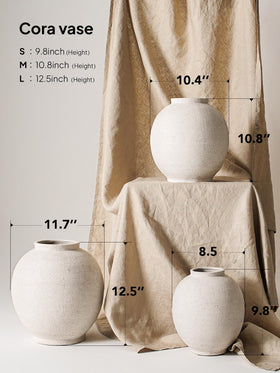 Le Tauci Garden sandstone white round floor vase enhances living room centerpieces.