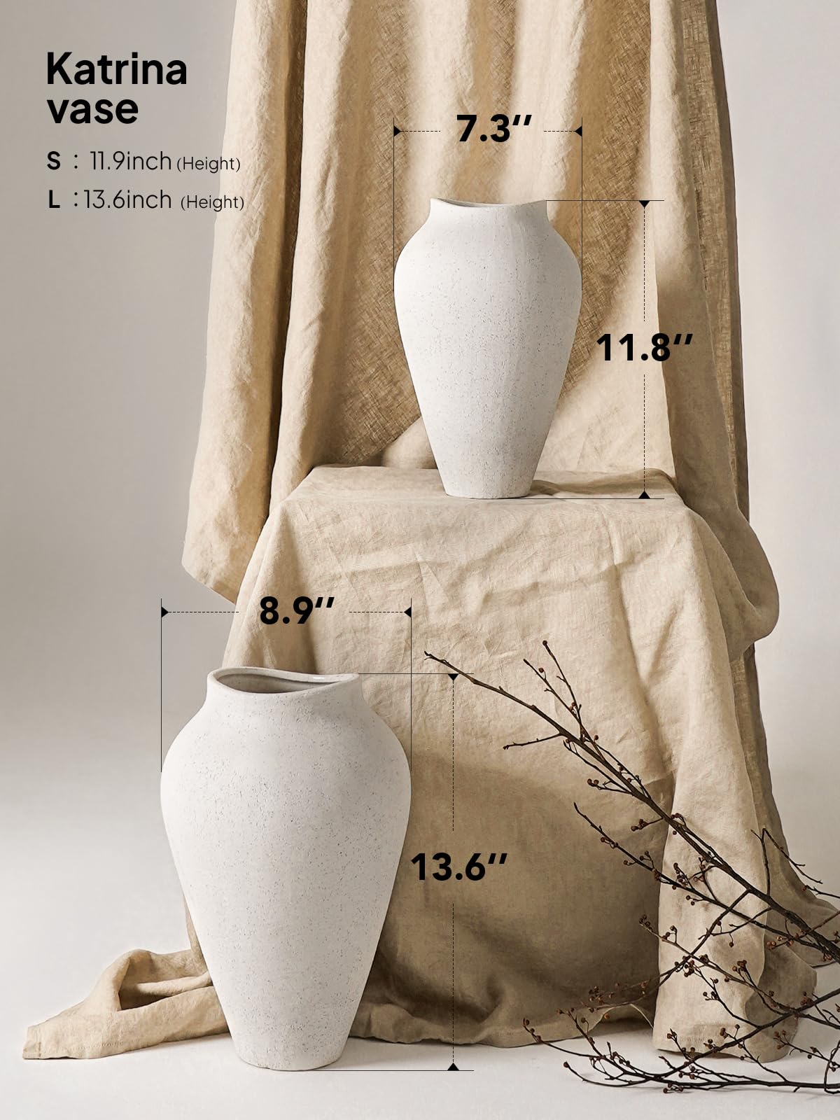 LE TAUCI GARDEN Rustic minimalist vase with textured glaze for farmhouse decor