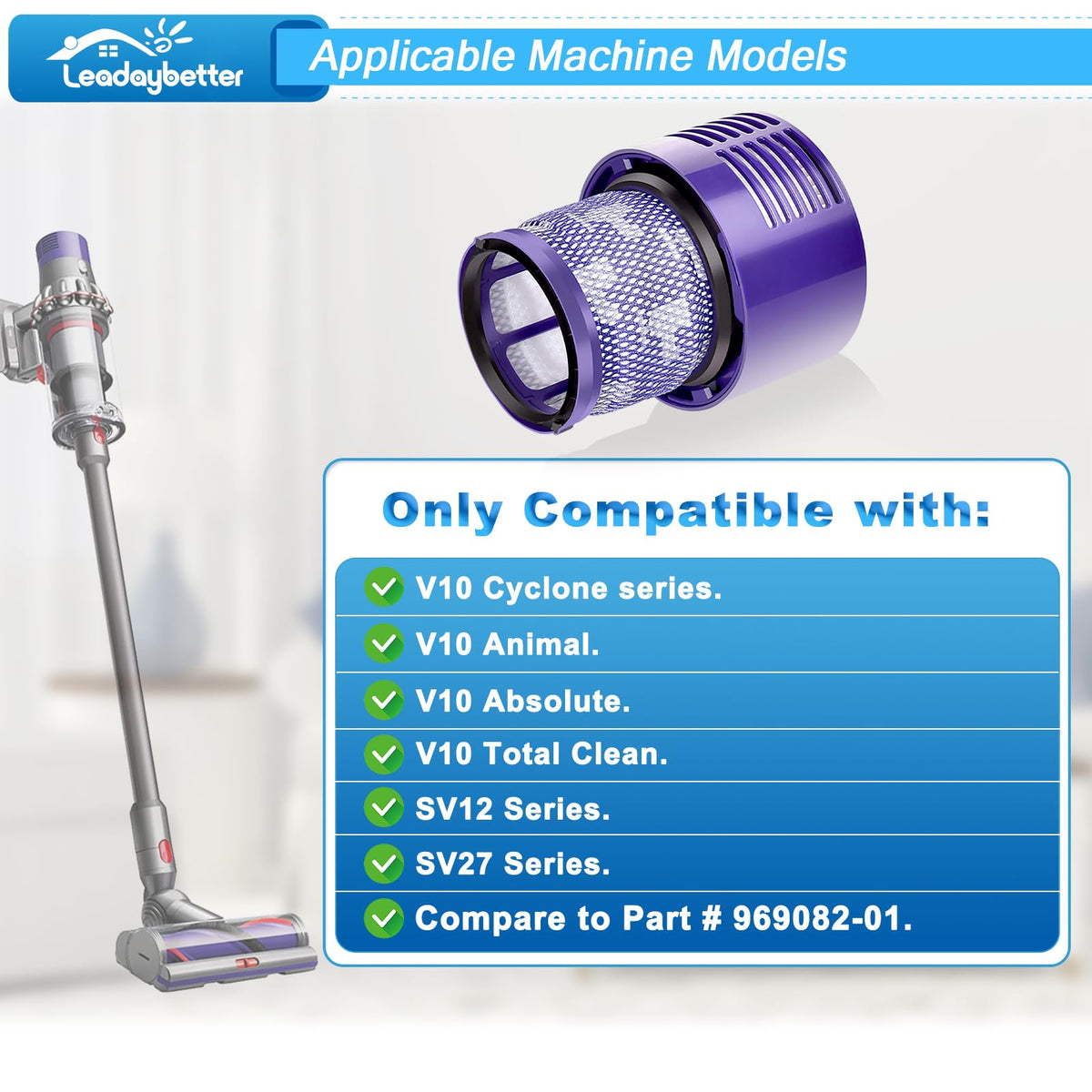 Leadaybetter cleaning brush included with Dyson V10 filter pack for maintenance.