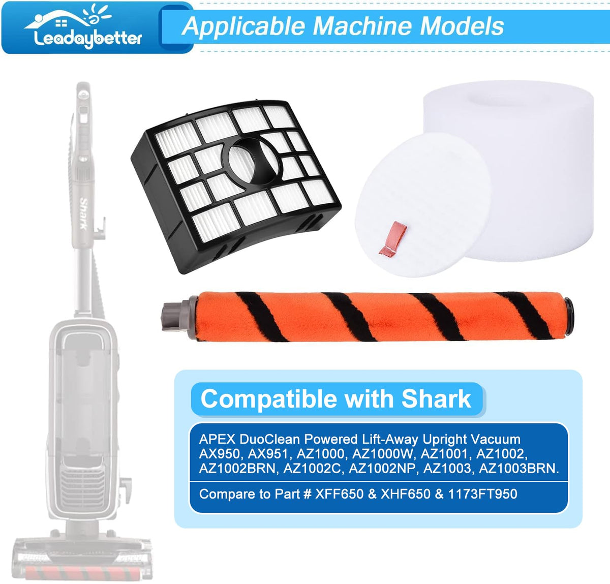 Leadaybetter Shark Apex filter pack side view showing complete replacement kit