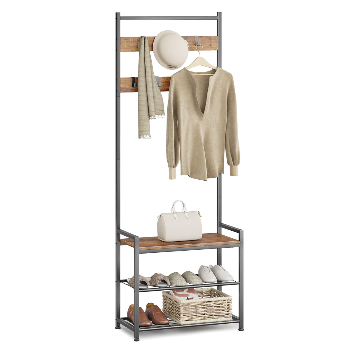 Leadpro coat rack hall tree with hooks for jackets and bags in an entryway