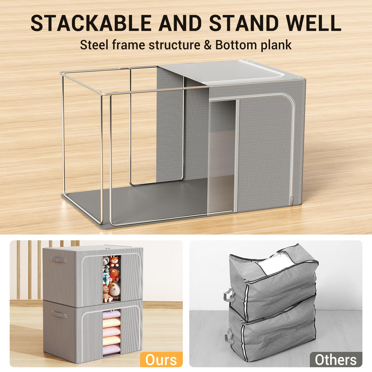 LeArex foldable storage bin shown in collapsed design for compact packing.