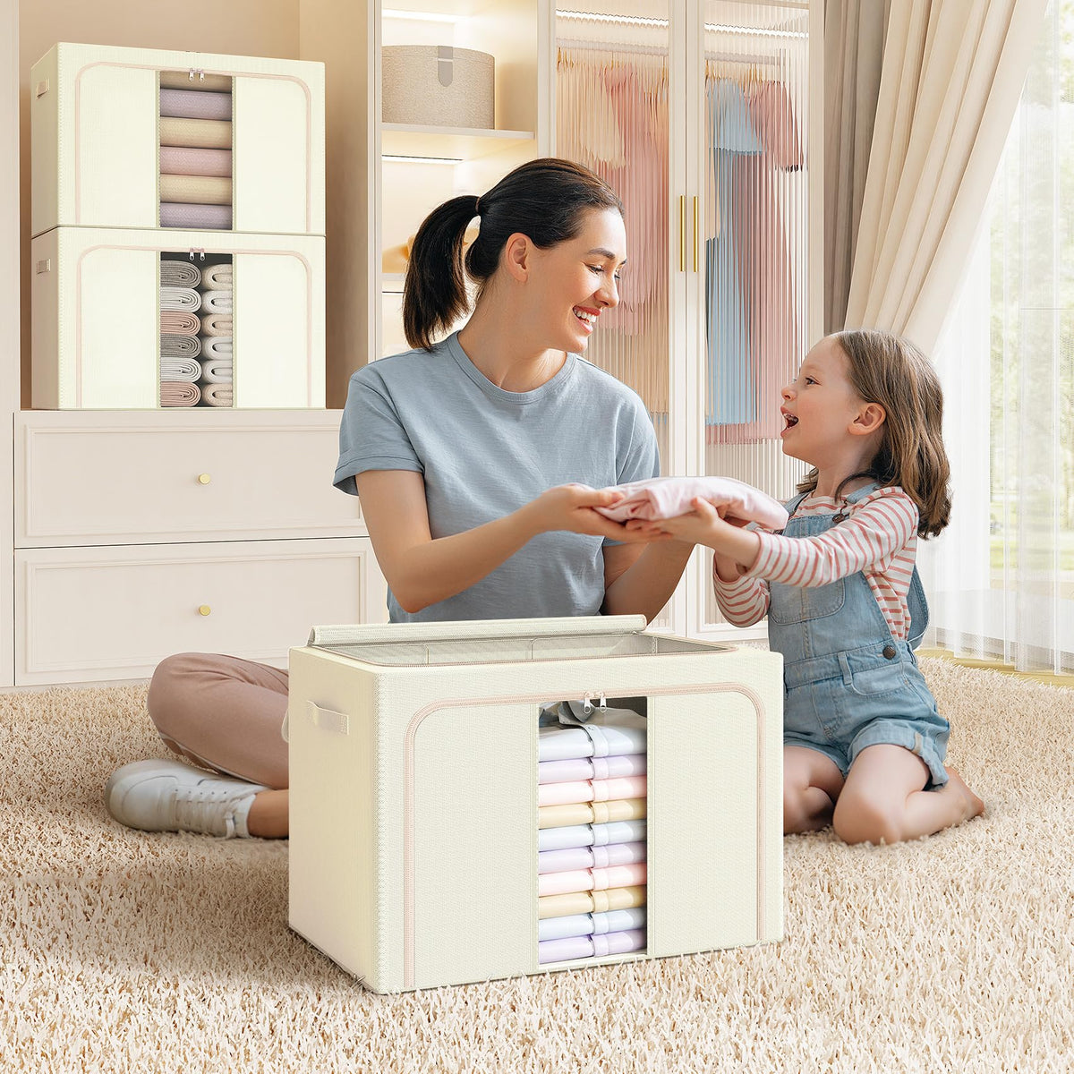 LeArex stackable organizers fit neatly in closets for seasonal storage.