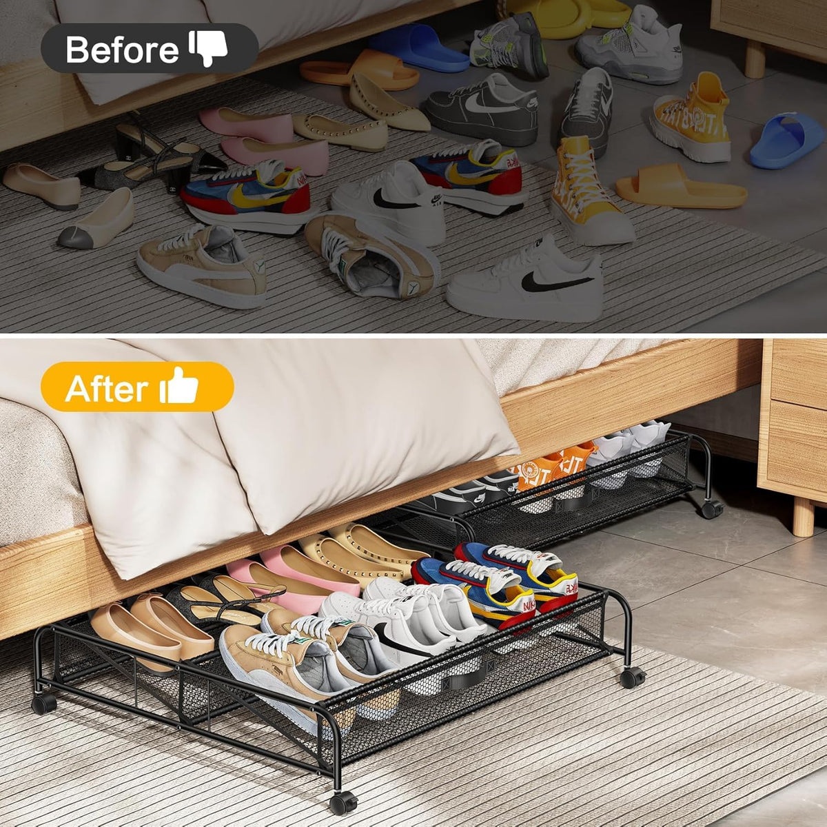 LeArex adjustable layout for flat or angled shoe storage