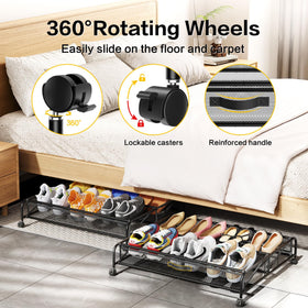 LeArex under-bed shoe storage with wheels, side view, easy to move.