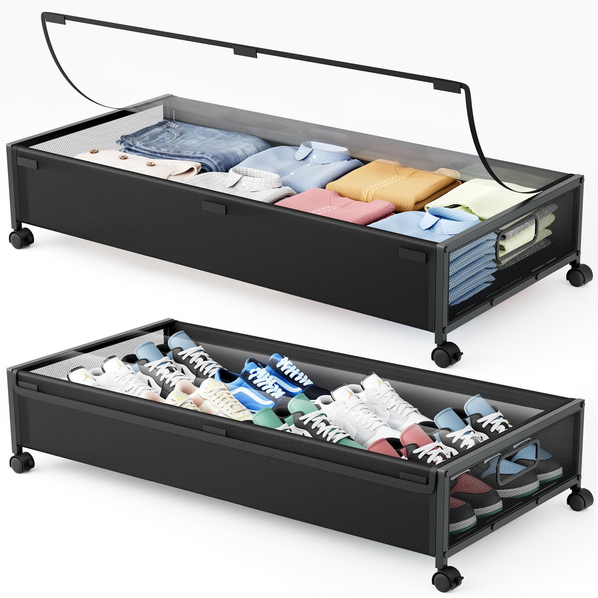 LeArex under-bed storage with wheels for easy organization and rolling access.