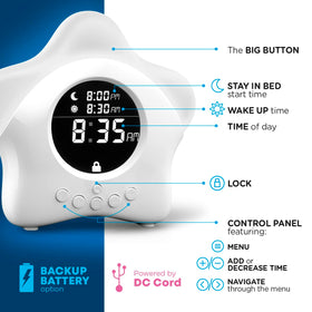 Learn & Climb Stay-in-Bed Clock includes illustrated story book for wind-down.