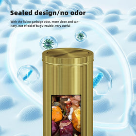 LEASYLIFE gold trash can in kitchen suggests elegant durability