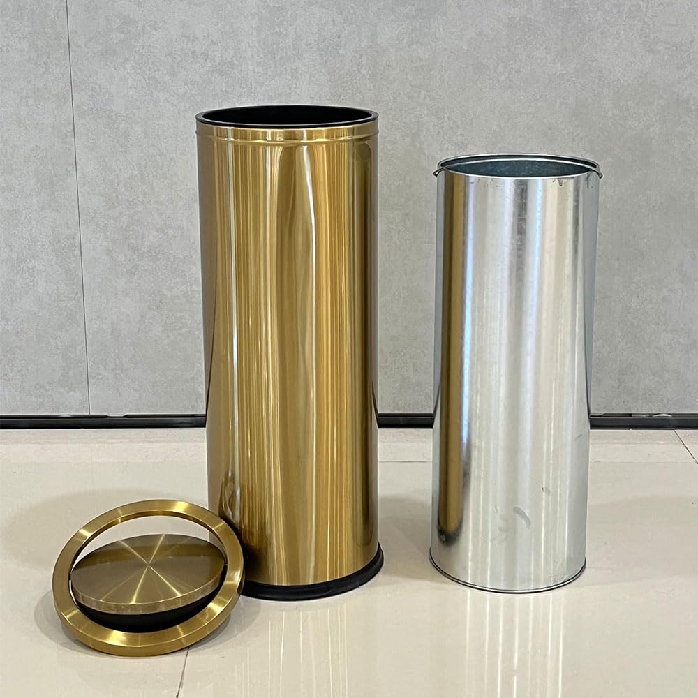 LEASYLIFE gold trash can side angle shows compact footprint for tight spaces